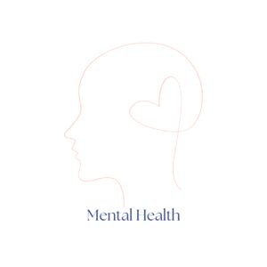 Mental Health. Image: light outline of a side profile of a humans head, with a heart in place of the brain.